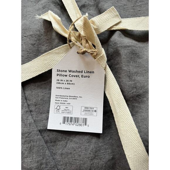 FERN 100% Linen Gray Stone Washed Minimalist Neutral pillow Cover X2 26in x 26in - Picture 3 of 7